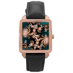 Fractal Pattern Abstraction Rose Gold Leather Watch  by Pakrebo