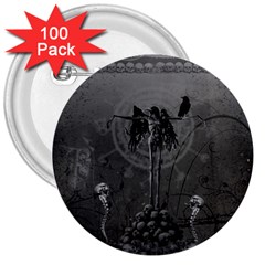 Awesome Crow Skeleton With Skulls 3  Buttons (100 Pack)  by FantasyWorld7