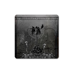 Awesome Crow Skeleton With Skulls Square Magnet by FantasyWorld7