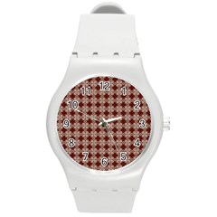 Brown Tiles Leaves Wallpaper Round Plastic Sport Watch (m) by Pakrebo