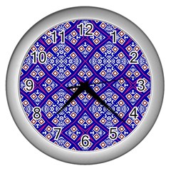 Symmetry Digital Art Pattern Blue Wall Clock (Silver)