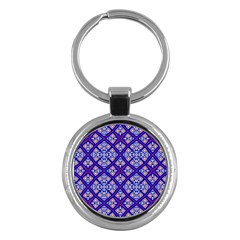 Symmetry Digital Art Pattern Blue Key Chain (Round)