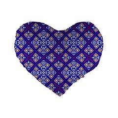 Symmetry Digital Art Pattern Blue Standard 16  Premium Flano Heart Shape Cushions