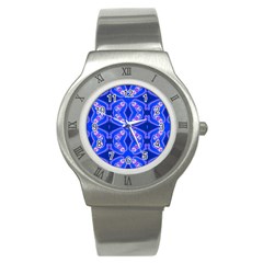 Seamless Fractal Blue Wallpaper Stainless Steel Watch by Pakrebo