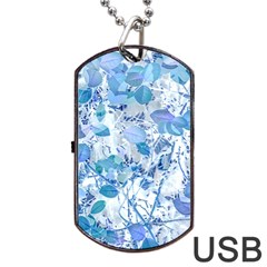 Cyan Floral Print Dog Tag Usb Flash (two Sides) by dflcprintsclothing