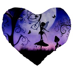 Cute Fairy Dancing In The Night Large 19  Premium Flano Heart Shape Cushions by FantasyWorld7