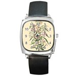 Botanical Print Antique Natural Square Metal Watch Front