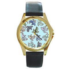 Bananas Repetition Repeat Pattern Round Gold Metal Watch by Pakrebo