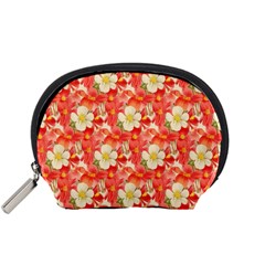 Background Images Floral Pattern Red White Accessory Pouch (small)