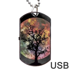 Full Moon Silhouette Tree Night Dog Tag Usb Flash (two Sides) by Pakrebo