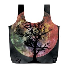 Full Moon Silhouette Tree Night Full Print Recycle Bag (l) by Pakrebo