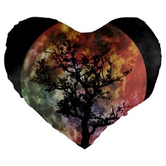 Full Moon Silhouette Tree Night Large 19  Premium Flano Heart Shape Cushions by Pakrebo