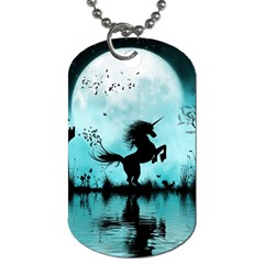 Wonderful Unicorn Silhouette In The Night Dog Tag (one Side) by FantasyWorld7