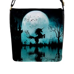 Wonderful Unicorn Silhouette In The Night Flap Closure Messenger Bag (l) by FantasyWorld7