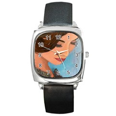 Flower Crown Square Metal Watch by CKArtCreations