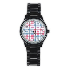 Fabric Textile Plaid Stainless Steel Round Watch