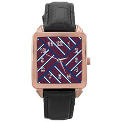 Geometric Background Stripes Rose Gold Leather Watch 
