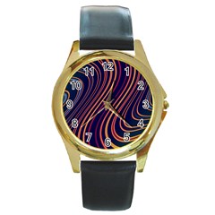 Fractal Mathematics Generated Round Gold Metal Watch by Bajindul