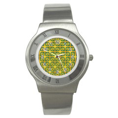 Green Plaid Star Gold Background Stainless Steel Watch by Alisyart