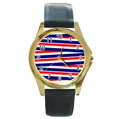 Patriotic Ribbons Round Gold Metal Watch