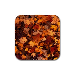 Fall Foliage Autumn Leaves October Rubber Square Coaster (4 Pack)  by Pakrebo