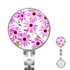 Pink Purple Daisies Design Flowers Stainless Steel Nurses Watch