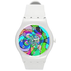 Retro Wave Background Pattern Round Plastic Sport Watch (m) by Pakrebo