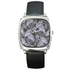 Ornament Flowers Leaf Square Metal Watch by Pakrebo