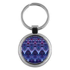 Blue Elegance Elaborate Fractal Fashion Key Chain (round) by KirstenStar