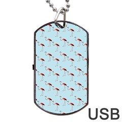 Flamingo Pattern Blue Dog Tag Usb Flash (two Sides) by snowwhitegirl