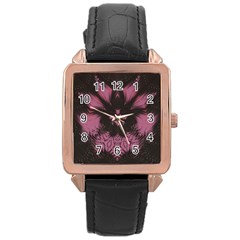 Glitch Art Grunge Distortion Rose Gold Leather Watch 