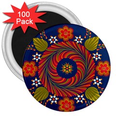 Hungarian Mandala Flower 3  Magnets (100 Pack)