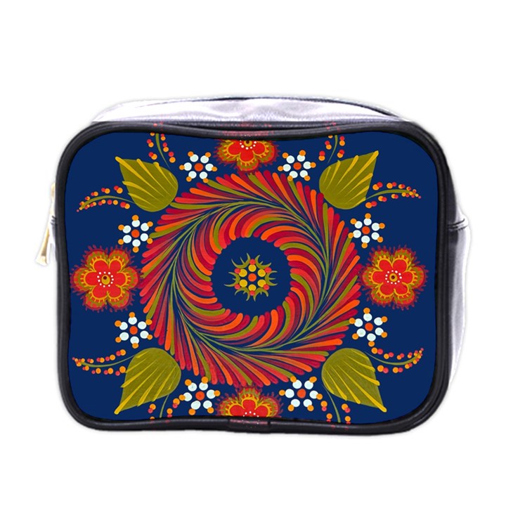 Hungarian Mandala Flower Mini Toiletries Bag (One Side)