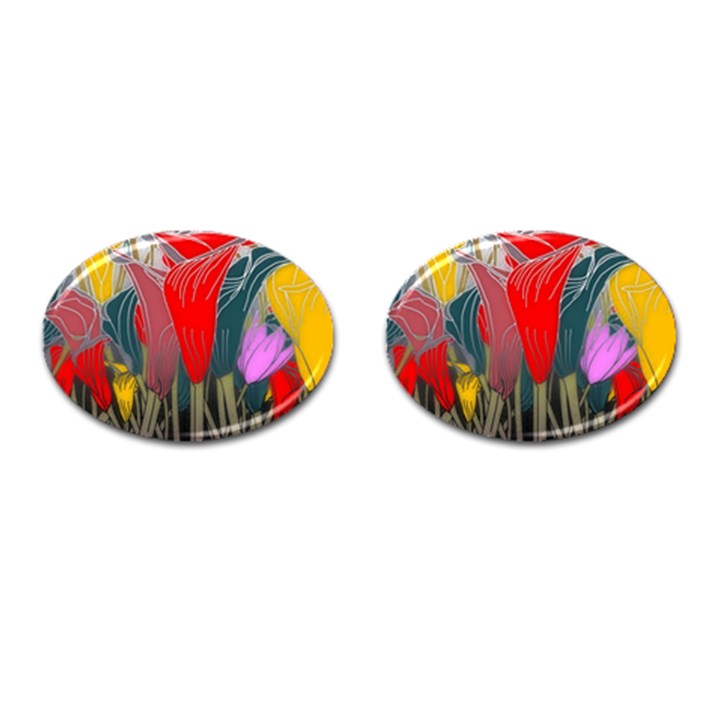 Floral Pattern Background Texture Cufflinks (Oval)