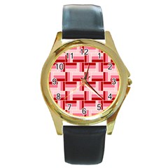 Burgundy Pattern Stripes Round Gold Metal Watch by Alisyart