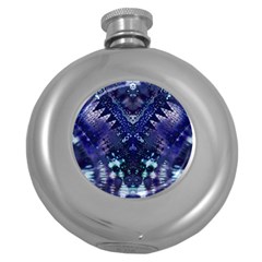 Blue Fractal Lace Tie Dye Round Hip Flask (5 Oz) by KirstenStar