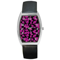 Dark Botanical Motif Print Pattern Barrel Style Metal Watch by dflcprintsclothing