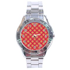 Red Yellow Pattern Design Stainless Steel Analogue Watch by Alisyart