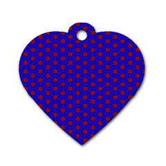 Blue Pattern Red Texture Dog Tag Heart (two Sides)