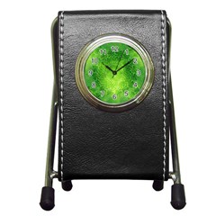 Pagan Mandala Seamless Tileable Green Pen Holder Desk Clock by Pakrebo