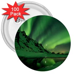 Snow Winter White Cold Weather Green Aurora 3  Buttons (100 Pack)  by Pakrebo