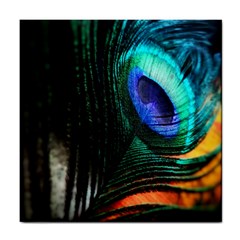 Green And Blue Peacock Feather Tile Coasters by Pakrebo
