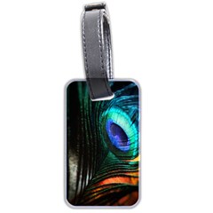 Green And Blue Peacock Feather Luggage Tag (two Sides) by Pakrebo