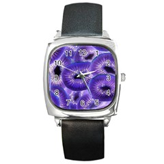 Sliced Kiwi Fruits Purple Square Metal Watch by Pakrebo