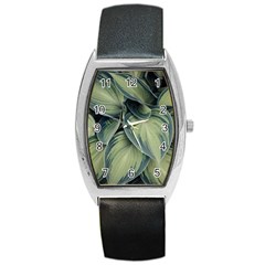 Closeup Photo Of Green Variegated Leaf Plants Barrel Style Metal Watch