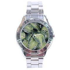 Closeup Photo Of Green Variegated Leaf Plants Stainless Steel Analogue Watch