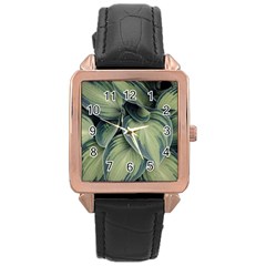 Closeup Photo Of Green Variegated Leaf Plants Rose Gold Leather Watch 