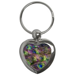 Green Purple And Blue Peacock Feather Digital Wallpaper Key Chain (heart) by Pakrebo