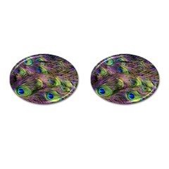 Green Purple And Blue Peacock Feather Digital Wallpaper Cufflinks (oval) by Pakrebo