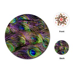 Green Purple And Blue Peacock Feather Digital Wallpaper Playing Cards Single Design (round) by Pakrebo